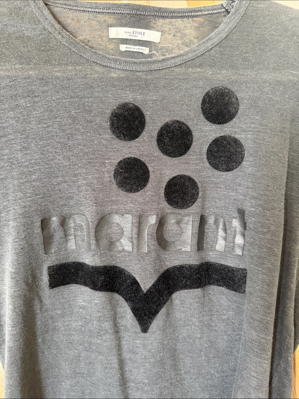 Isabel Marant Etoile Koldi Logo Charcoal Grey & Black Short Sleeve Linen Tee - Picture 5 of 7